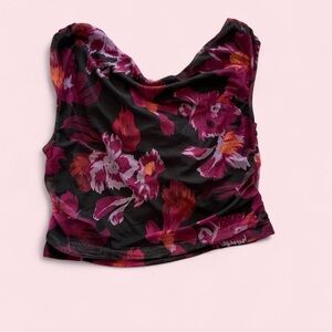 Vintage Mesh Floral Sleeveless Ruched Blouse Y2K Party Top